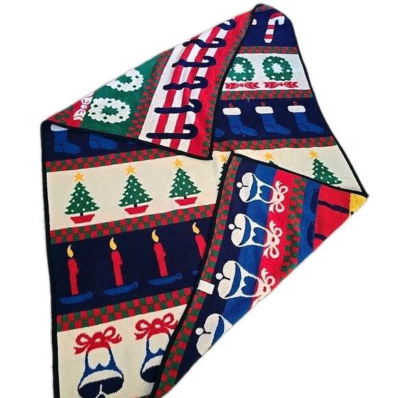Vtg Christmas Blanket San Marcos Reversible Festive Holiday Cozy Cabin 55"x83" - Picture 4 of 5